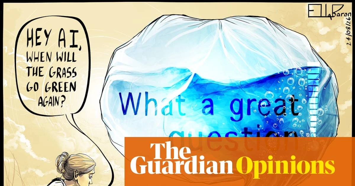 Ella Baron cartoon links AI and drought in commentary