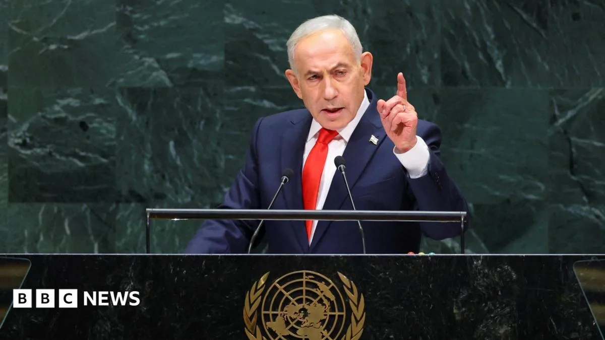 Netanyahu defends military action as UN delegates walk out