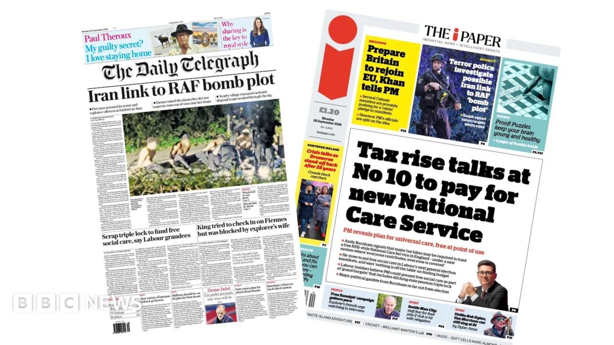 Iran-linked RAF bomb plot claims dominate UK front pages