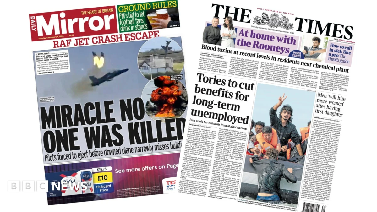 RAF Jet Crash Escape Shown On Daily Mirror Front Page