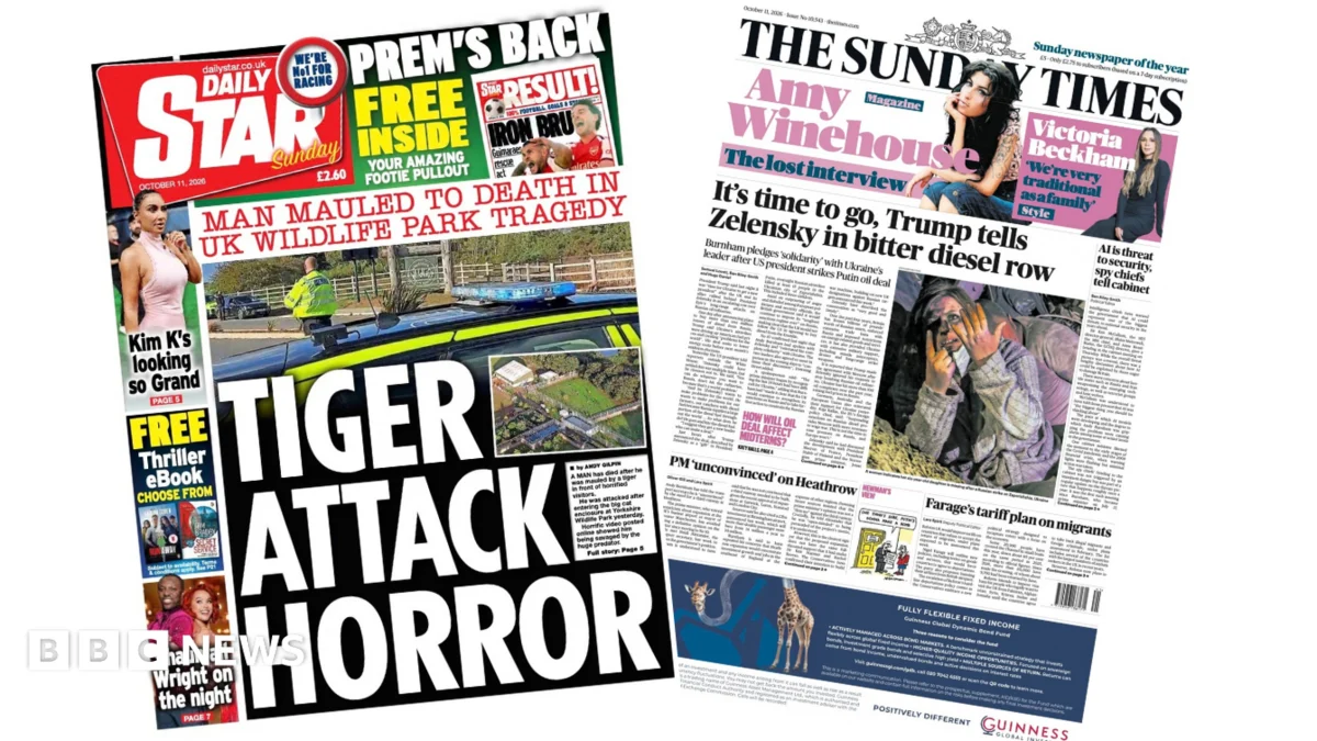 Tiger attack and Trump-Zelensky meeting dominate Sunday papers