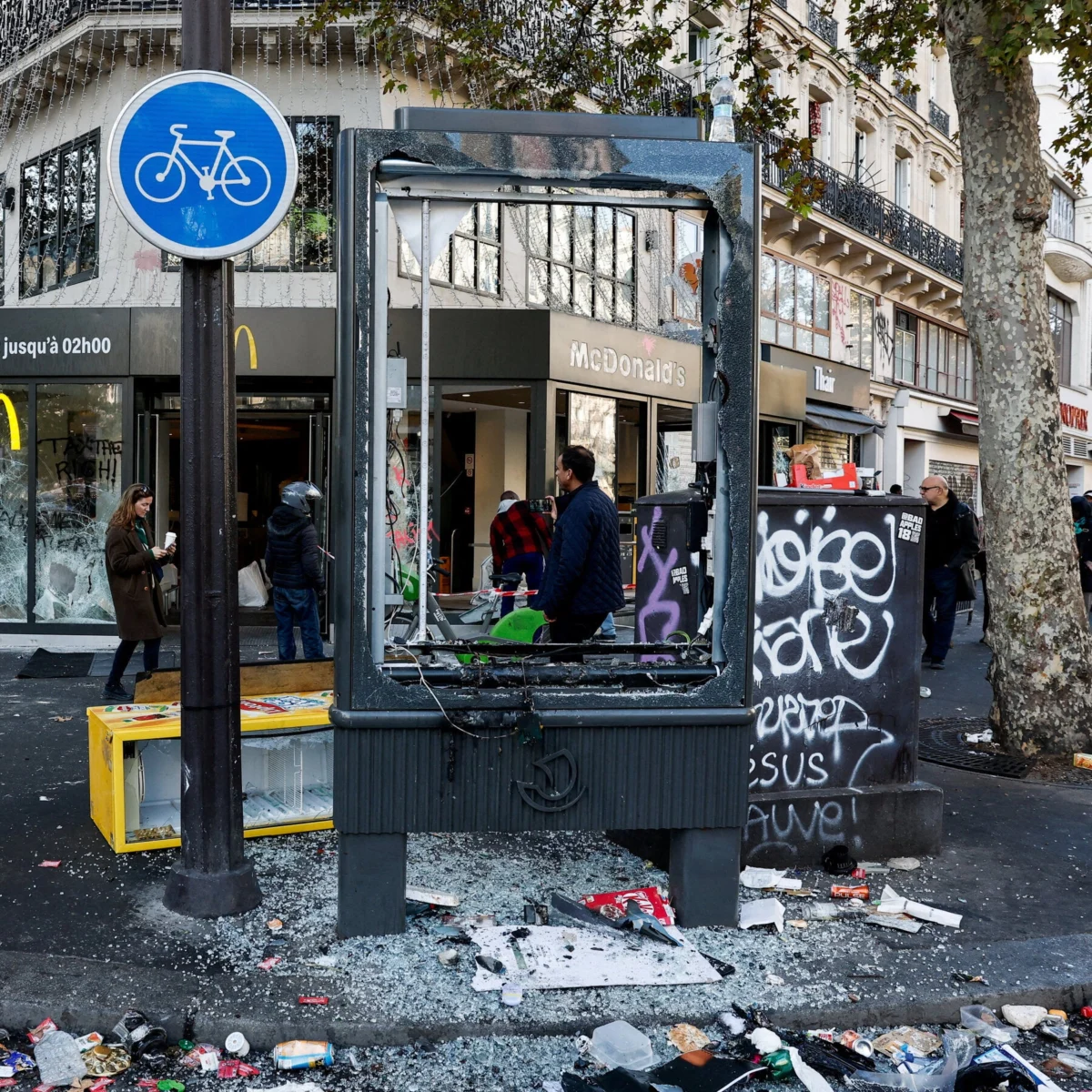 France Protest Unrest Damages Buildings as Political Leaders Trade Blame